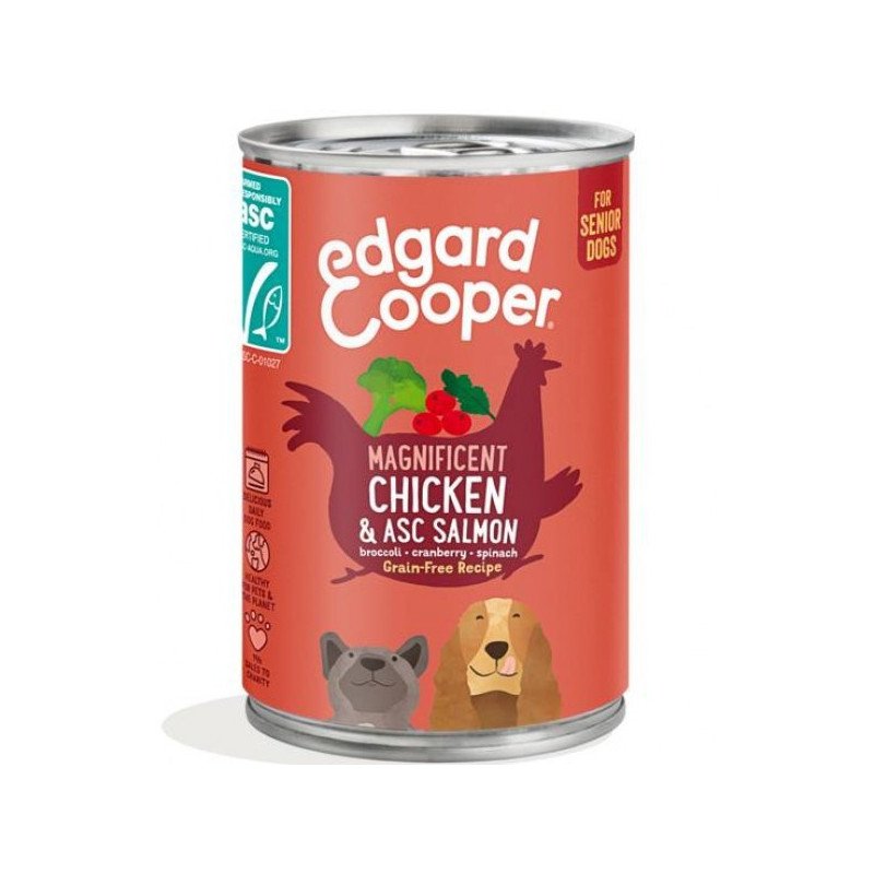 Edgard & Cooper Dog Pollo e Salmone con Broccoli Mirtilli e Cavolo Riccio lattina 400g