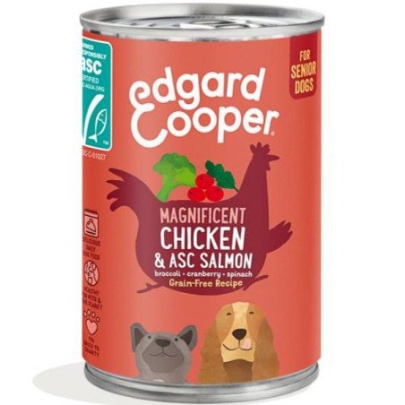 Edgard & Cooper Dog Pollo e Salmone con Broccoli Mirtilli e Cavolo Riccio lattina 400g