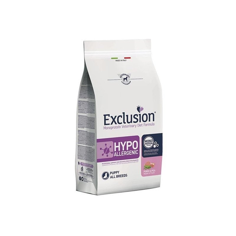 Exclusion Dog Diet Hypoallergenic Maiale e Piselli per Cuccioli 2 kg