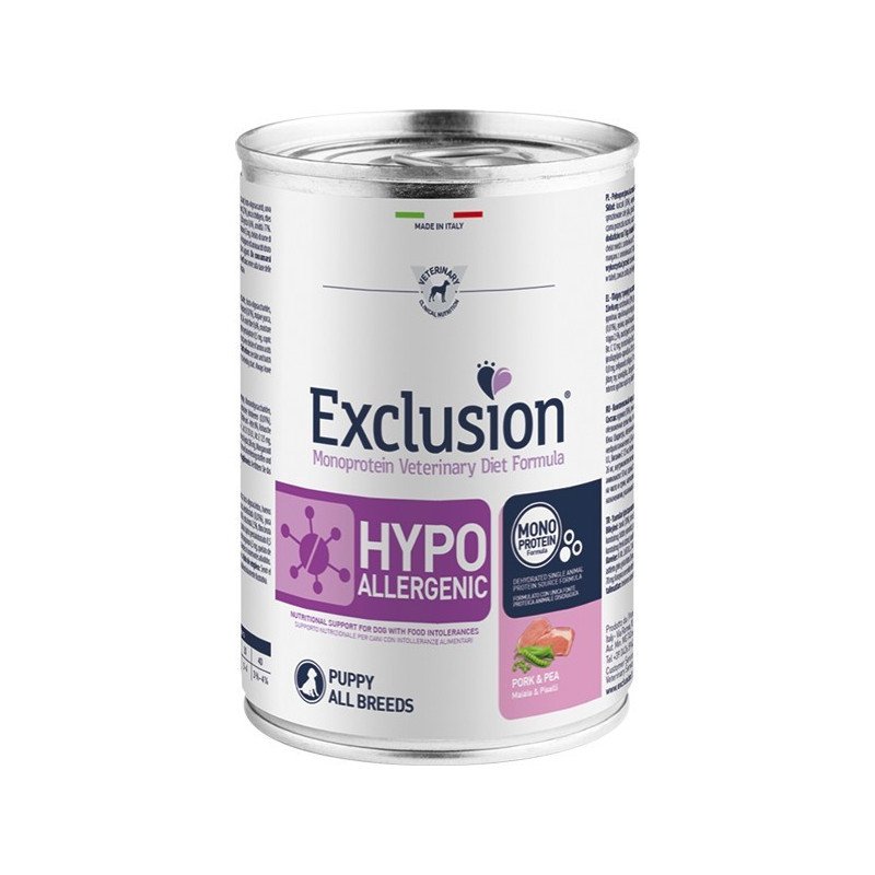 Exclusion Dog Diet Puppy Hypoallergenic Maiale e Piselli 400g