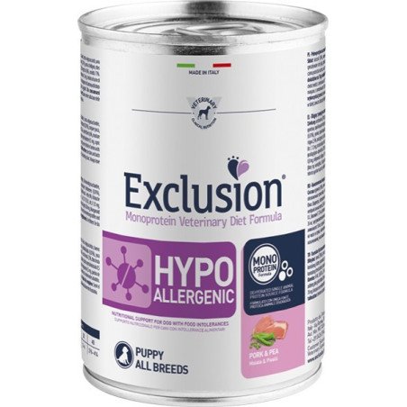 Exclusion Dog Diet Puppy Hypoallergenic Maiale e Piselli 400g