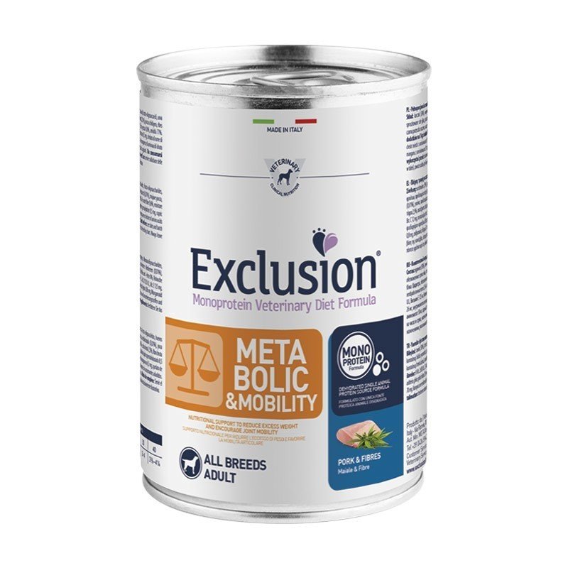 Exclusion Dog Metabolic & Mobility Maiale e Fibre Alimento Umido Cani Adulti 400g