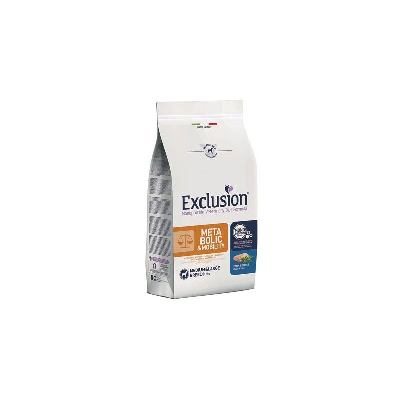 Exclusion Dog Metabolic & Mobility Crocchette Maiale e Fibre per Cani Adulti Taglia Medium/Grande 2kg