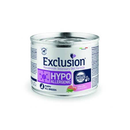 Exclusion Dog Diet Puppy Hypoallergenic Maiale e Piselli 200g