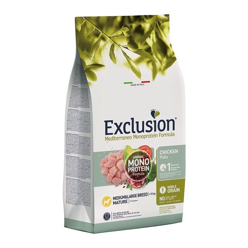 Exclusion Dog  Mediterraneo Crocchette Pollo per Cani Maturi Tg. M/L 3kg