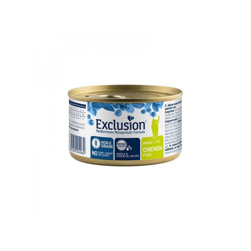 Exclusion Mediterraneo Adult Pollo Noble Grain Umido per Gatti 85GR