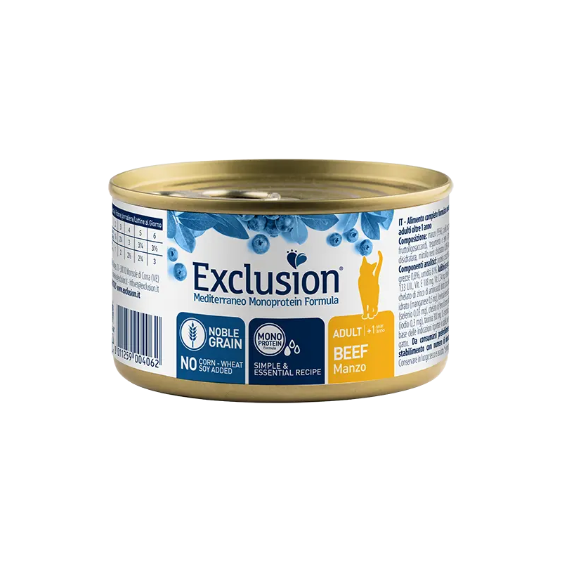 Exclusion Mediterraneo Monoprotein Cibo Umido Manzo Per Gatti Adulti 85g