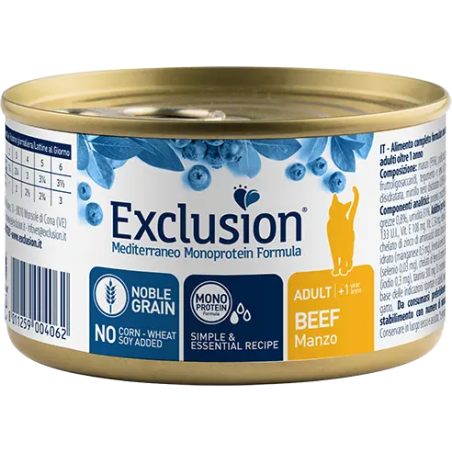 Exclusion Mediterraneo Monoprotein Cibo Umido Manzo Per Gatti Adulti 85g