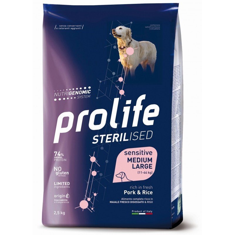 Prolife Cane Sterilised Sensitive Adult Maiale e Riso - Medium/Large 2,5 kg